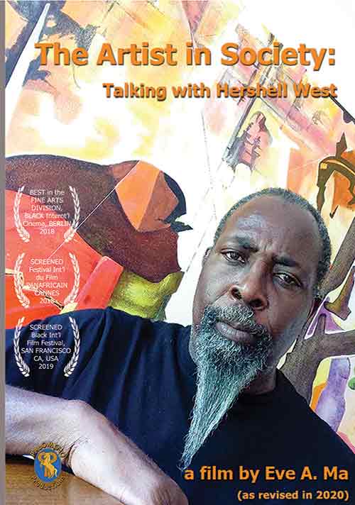 Image for film: The Artist in Society, Talking with 
                    Hershell West.  Mr. West, a black muralist and painter, is also a community hero.  Cover has image of 
                    Mr. West against the backdrop of one of his paintings.